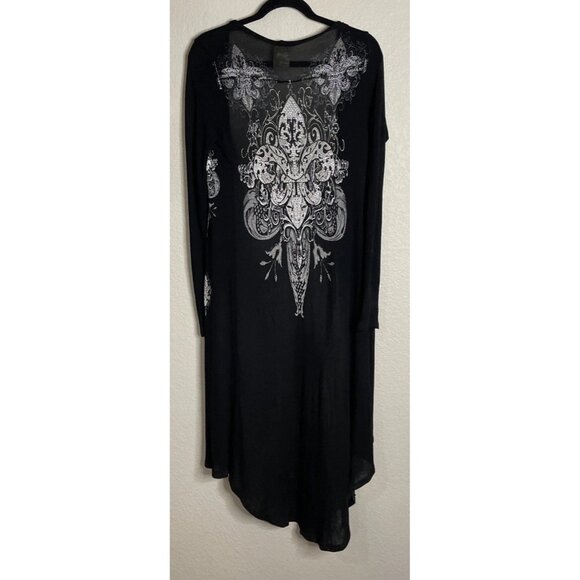 Vintage Y2K Vocal Womens Small Black Duster Cardigan Long Sleeve Rhinestone - Picture 2 of 7